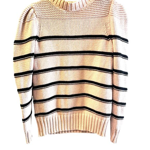 LaVie Pink And Navy Sweater With Button Detail Puff Sleeve Small - Picture 1 of 7